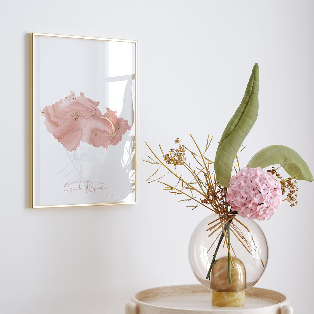Czech Republic Map Pink and Gold Wall Art Print