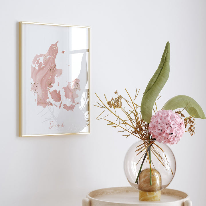 Denmark Map Pink and Gold Wall Art Print