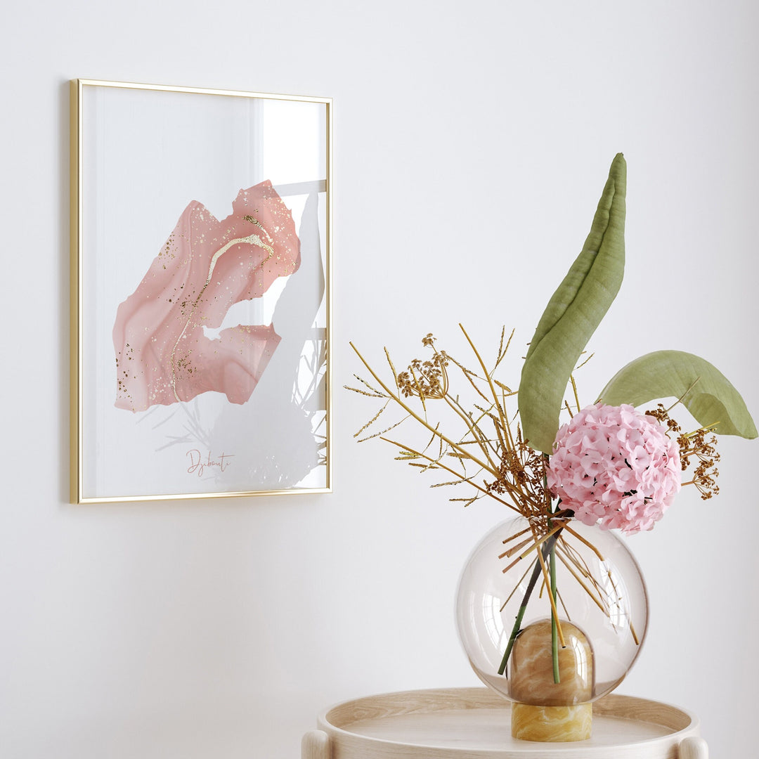 Djibouti Map Pink and Gold Wall Art Print