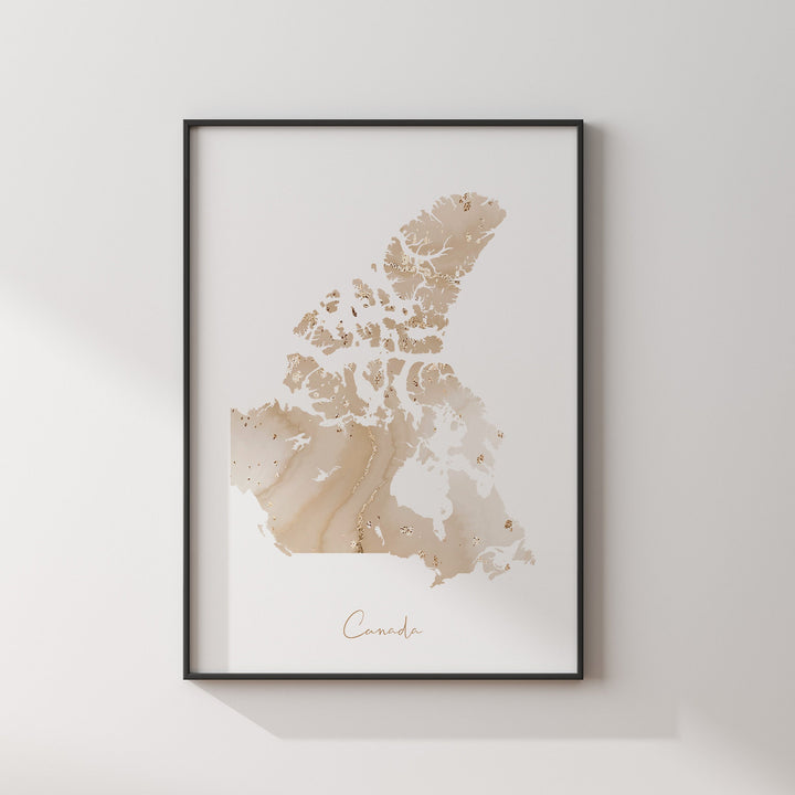 Canada Map Beige & Gold Wall Art Print