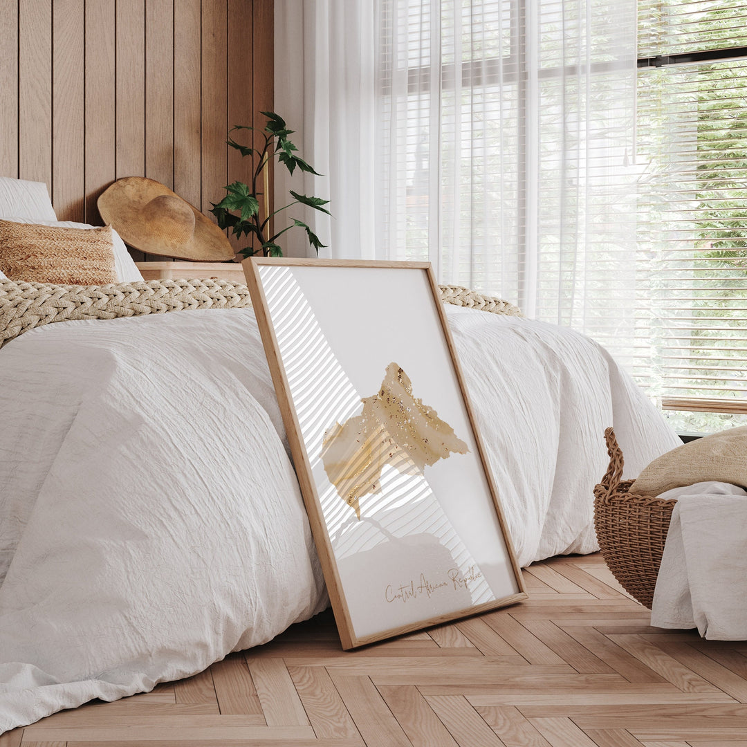 Central African Republic Map Beige & Gold Wall Art Print