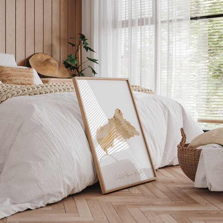 Central African Republic Map Beige & Gold Wall Art Print