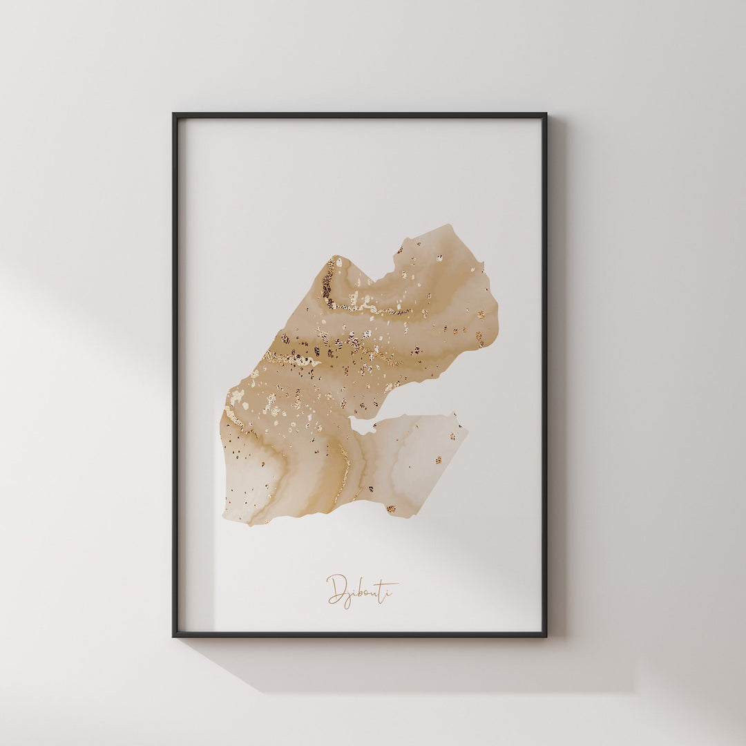 Djibouti Map Beige & Gold Wall Art Print