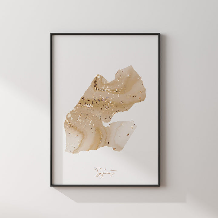 Djibouti Map Beige & Gold Wall Art Print