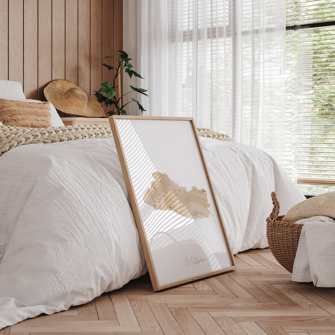 El Salvador Map Beige & Gold Wall Art Print