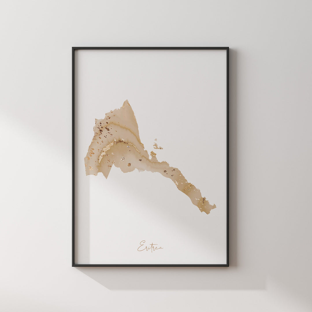 Eritrea Map Beige & Gold Wall Art Print
