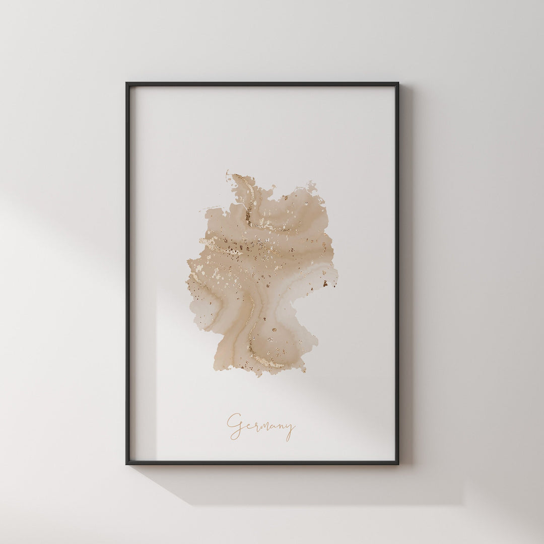 Germany Map Beige & Gold Wall Art Print
