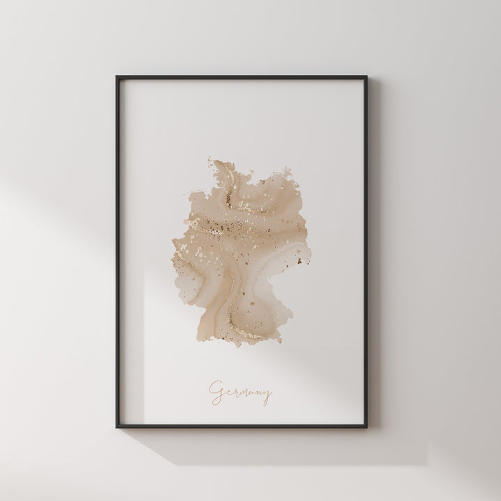 Germany Map Beige & Gold Wall Art Print