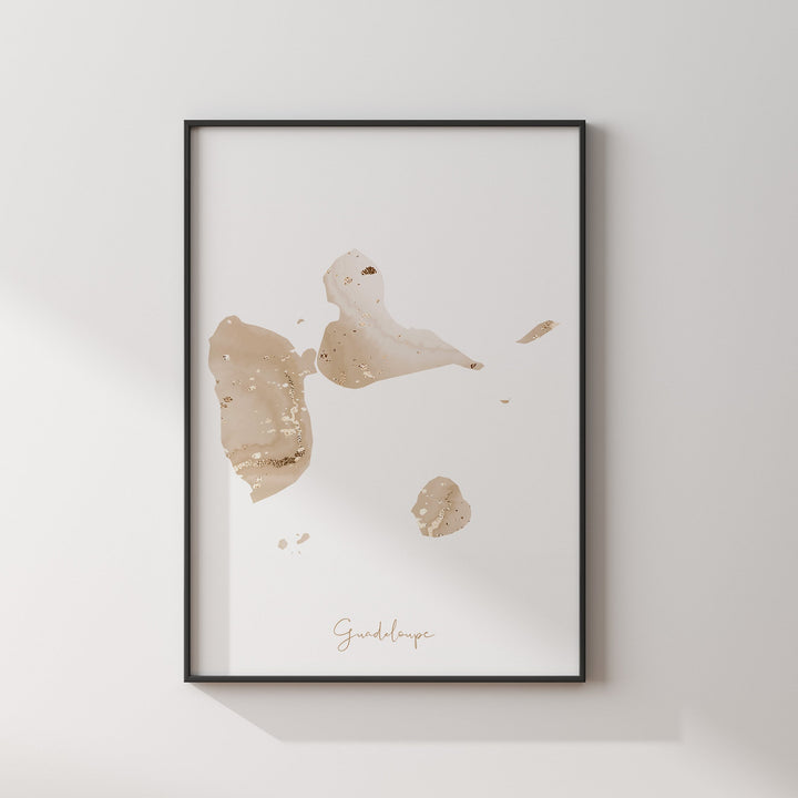 Guadeloupe Map Beige & Gold Wall Art Print