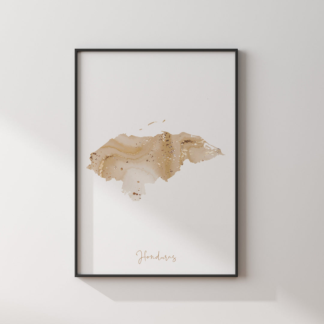 Honduras Map Beige & Gold Wall Art Print