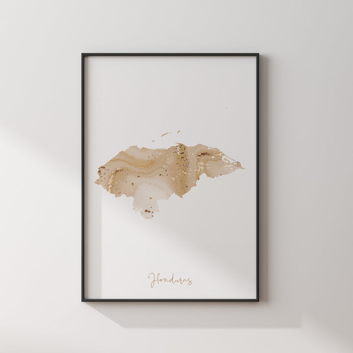 Honduras Map Beige & Gold Wall Art Print