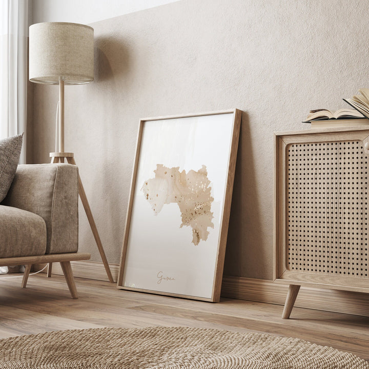 Guinea Map Beige & Gold Wall Art Print