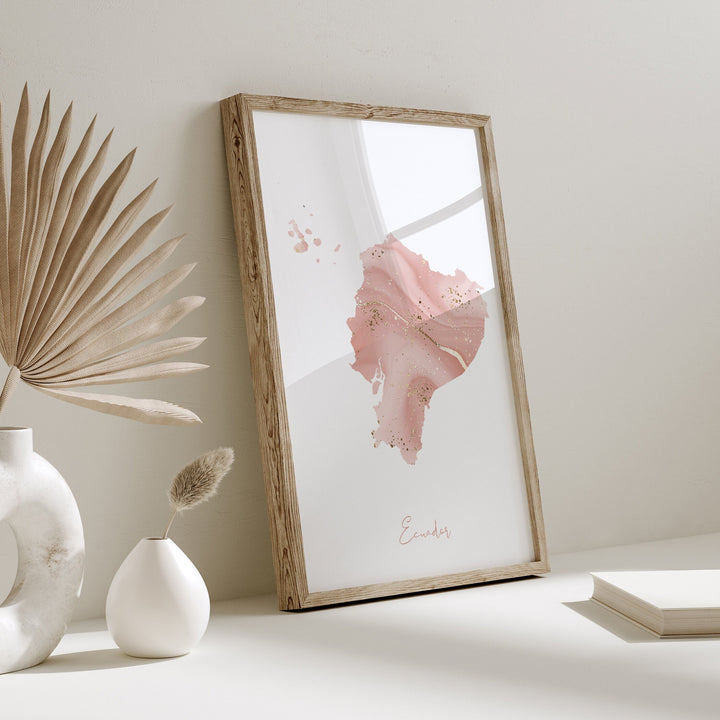 Ecuador Map Pink and Gold Wall Art Print