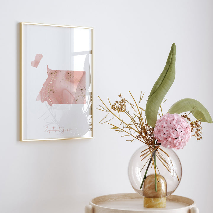 Equatorial Guinea Map Pink and Gold Wall Art Print