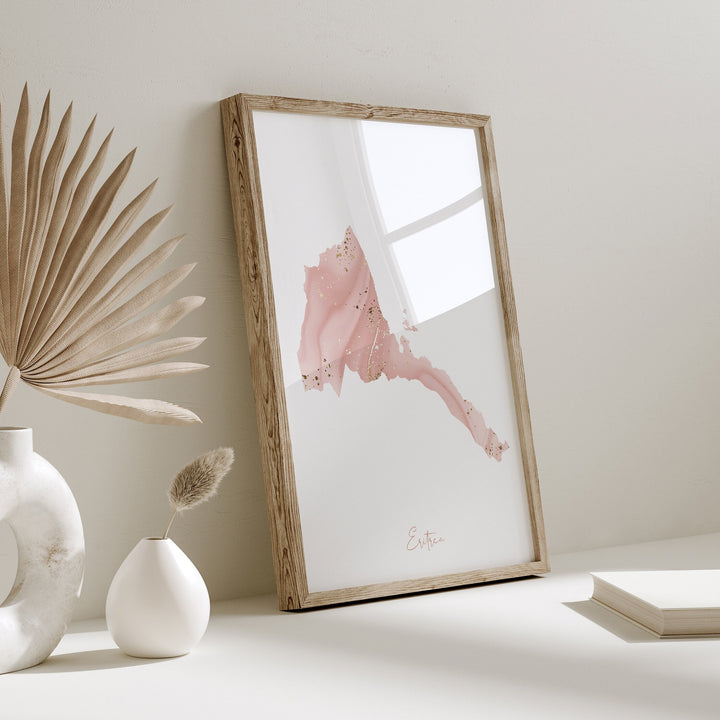 Eritrea Map Pink and Gold Wall Art Print