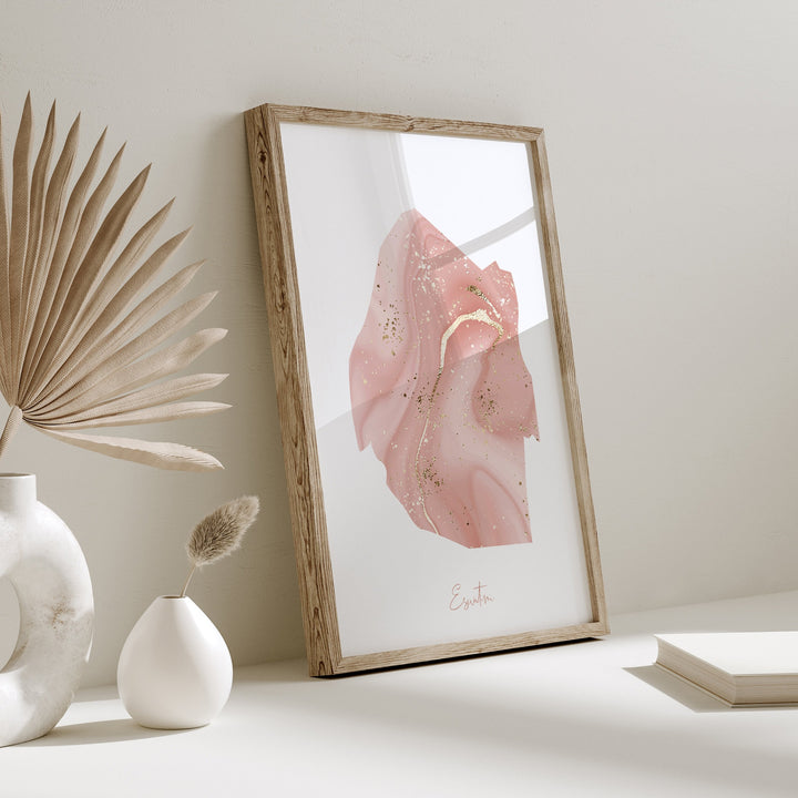 Eswatini Map Pink and Gold Wall Art Print