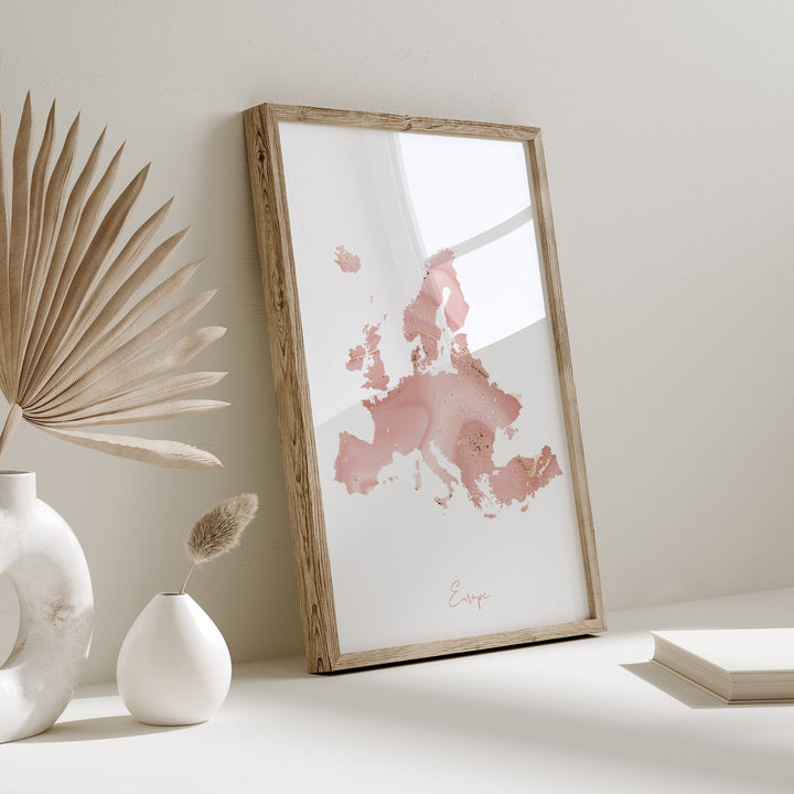Europe Map Pink and Gold Wall Art Print