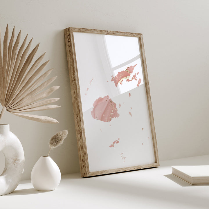 Fiji Map Pink and Gold Wall Art Print