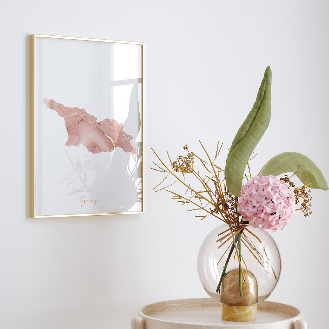 Georgia Map Pink and Gold Wall Art Print