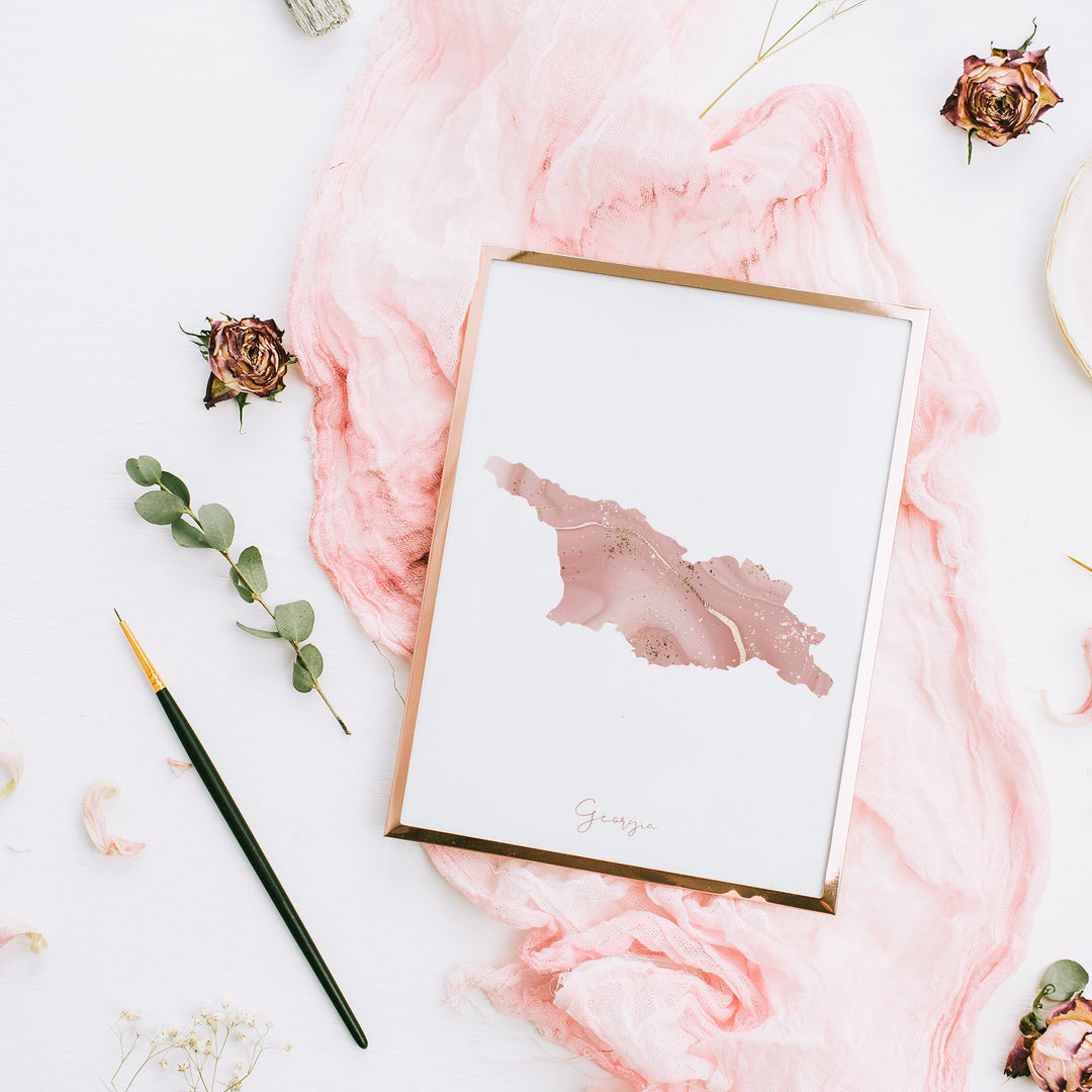 Georgia Map Pink and Gold Wall Art Print