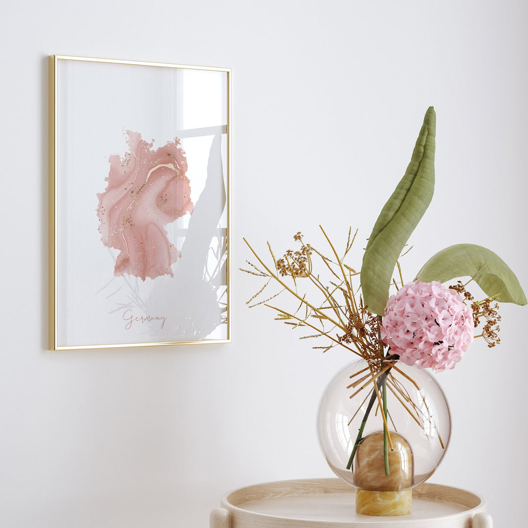 Germany Map Pink and Gold Wall Art Print