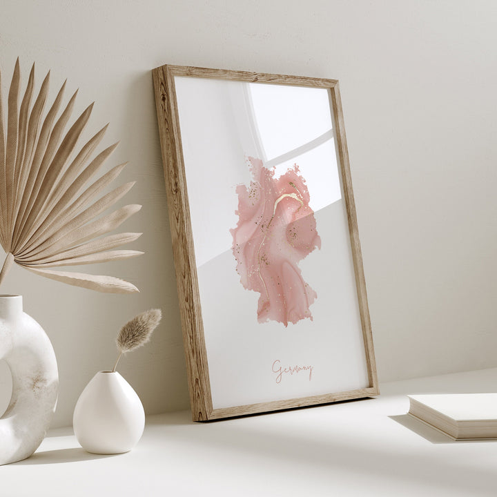 Germany Map Pink and Gold Wall Art Print