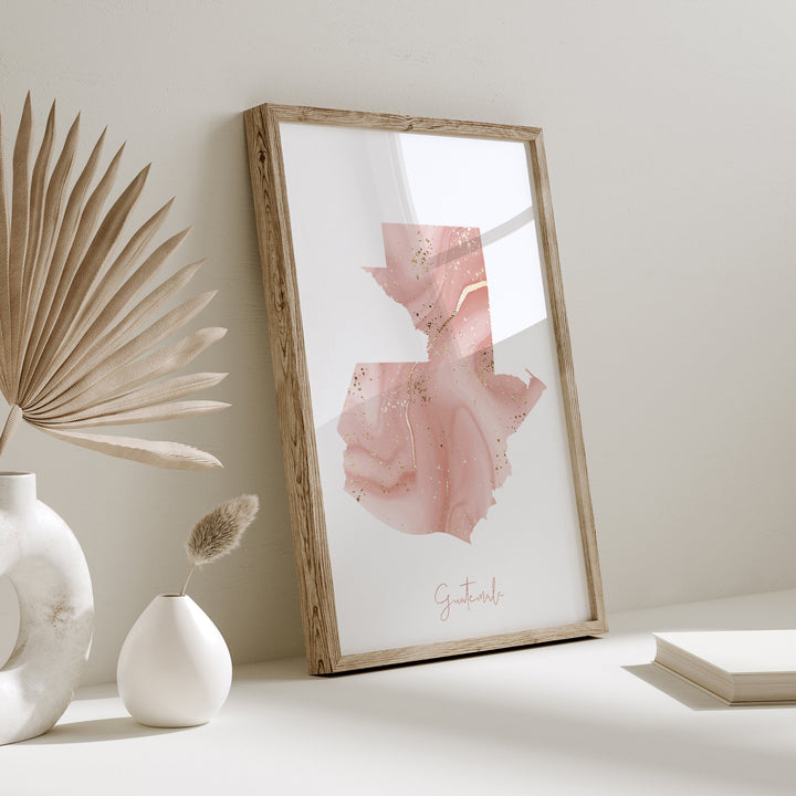 Guatemala Map Pink and Gold Wall Art Print