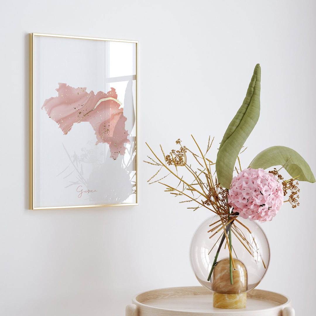 Guinea Map Pink and Gold Wall Art Print