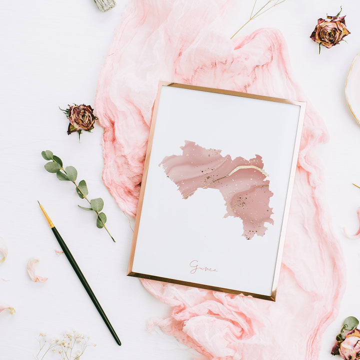 Guinea Map Pink and Gold Wall Art Print