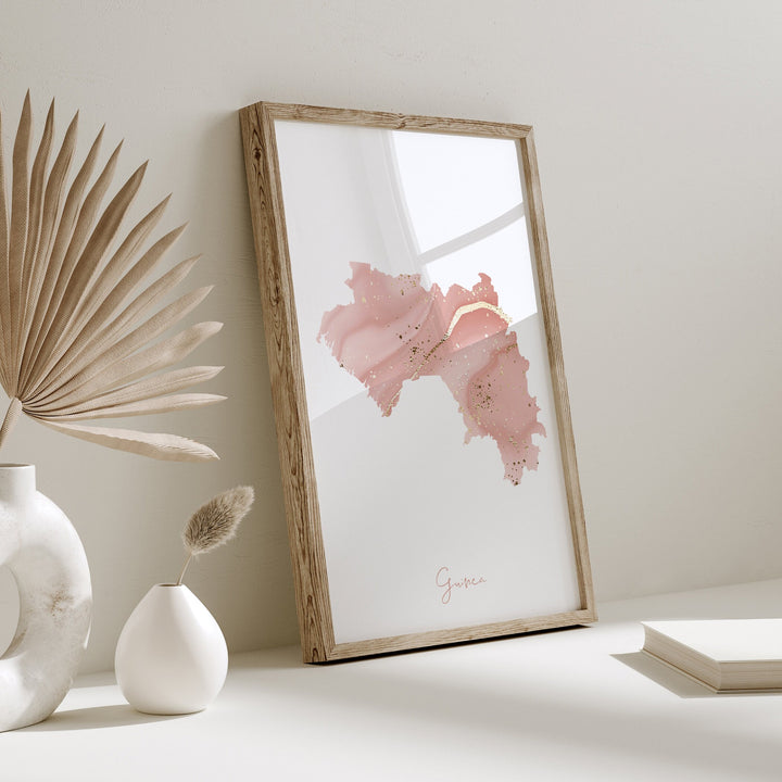 Guinea Map Pink and Gold Wall Art Print