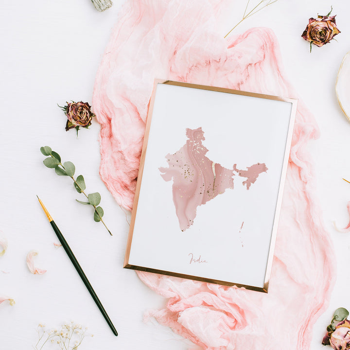 India Map Pink and Gold Wall Art Print