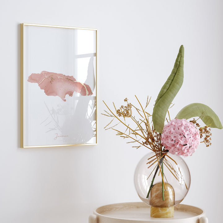 Jamaica Map Pink and Gold Wall Art Print