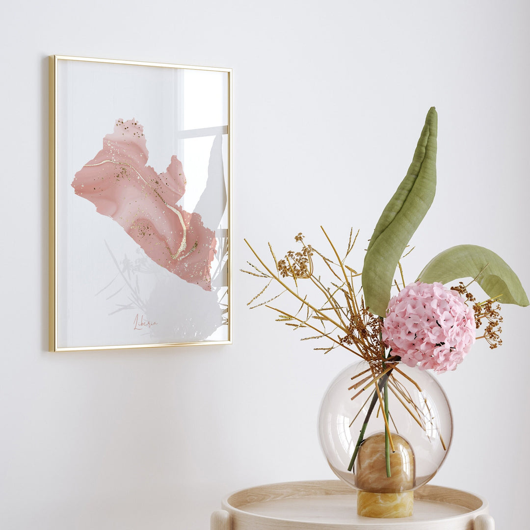 Liberia Map Pink and Gold Wall Art Print