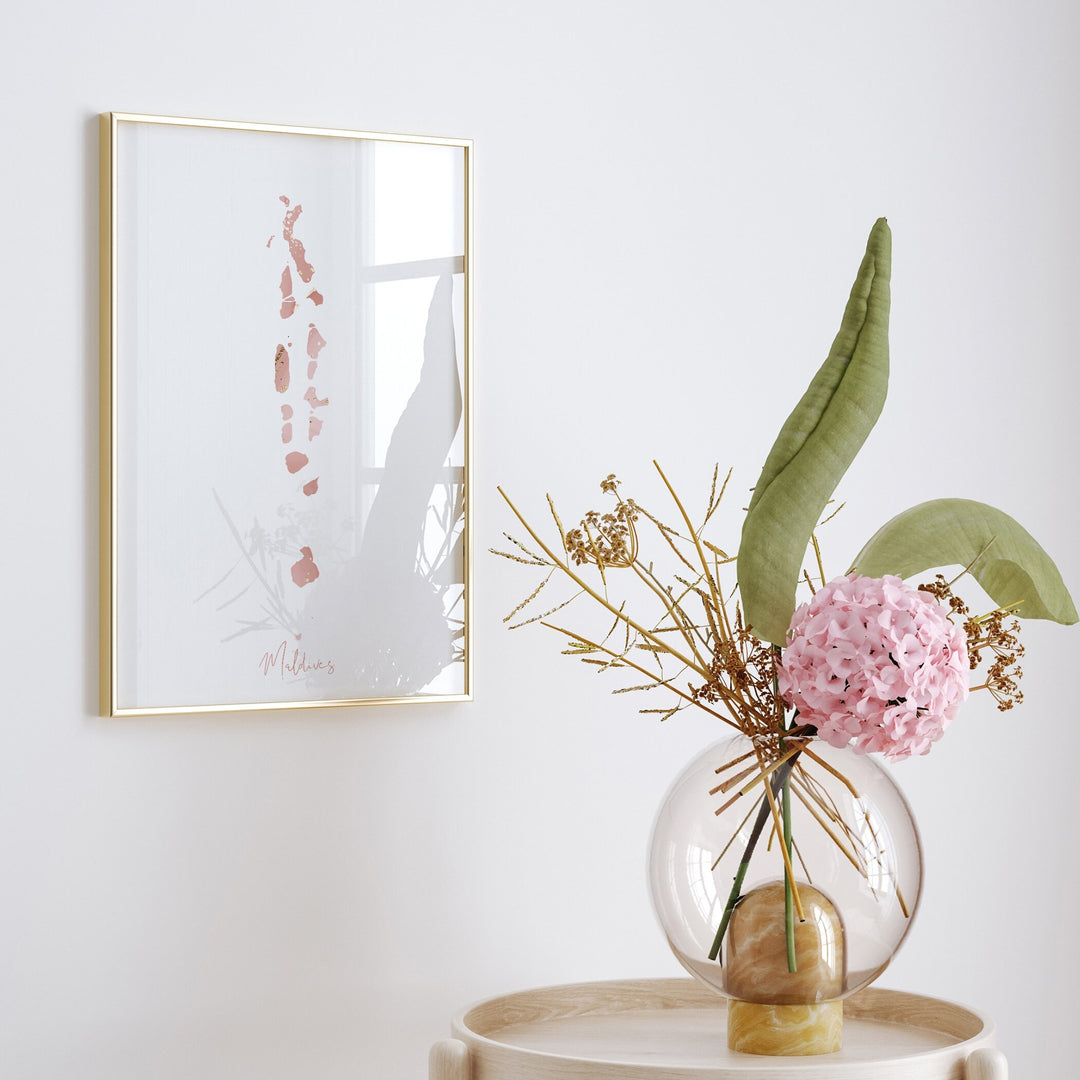 Maldives Map Pink and Gold Wall Art Print