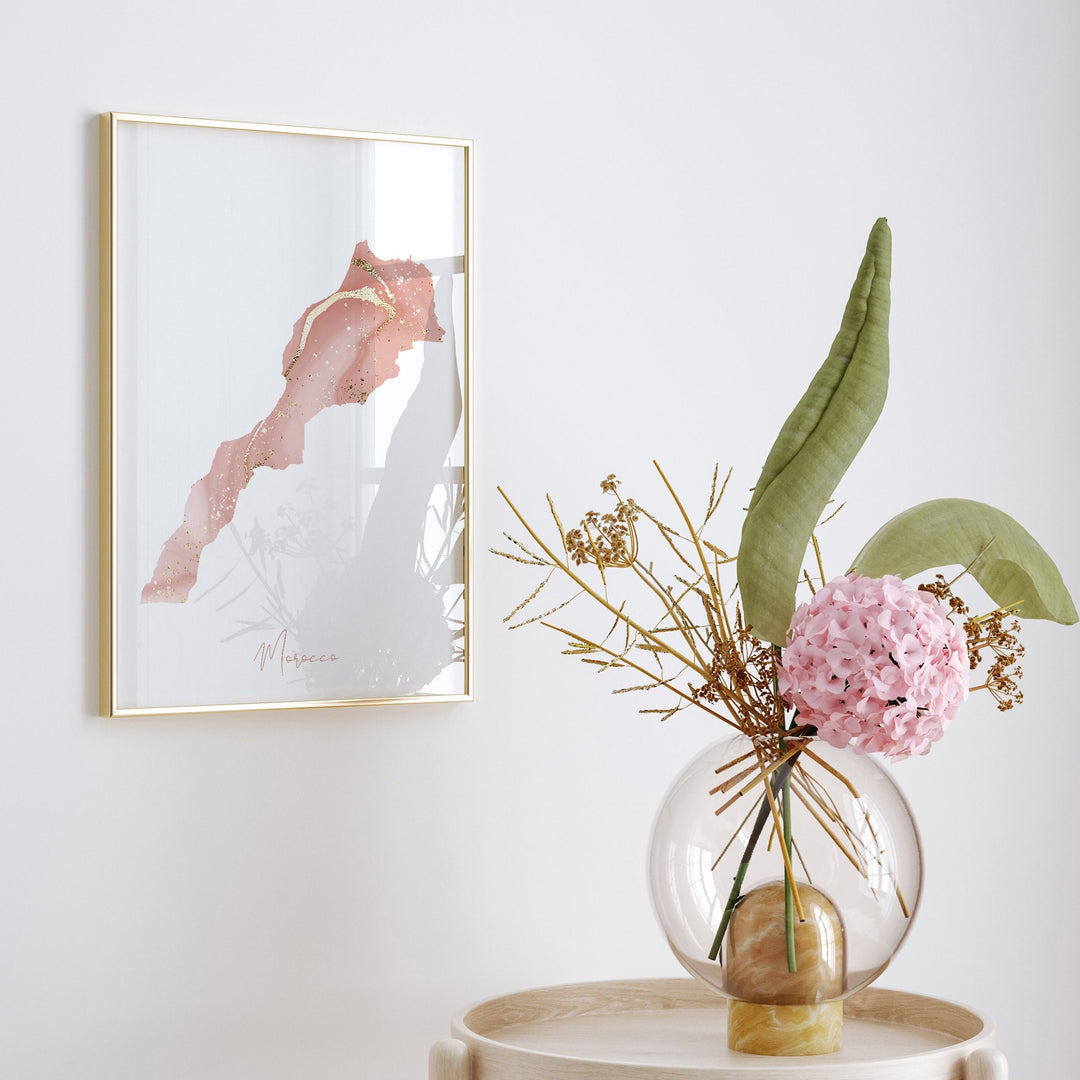 Morocco Map Pink and Gold Wall Art Print