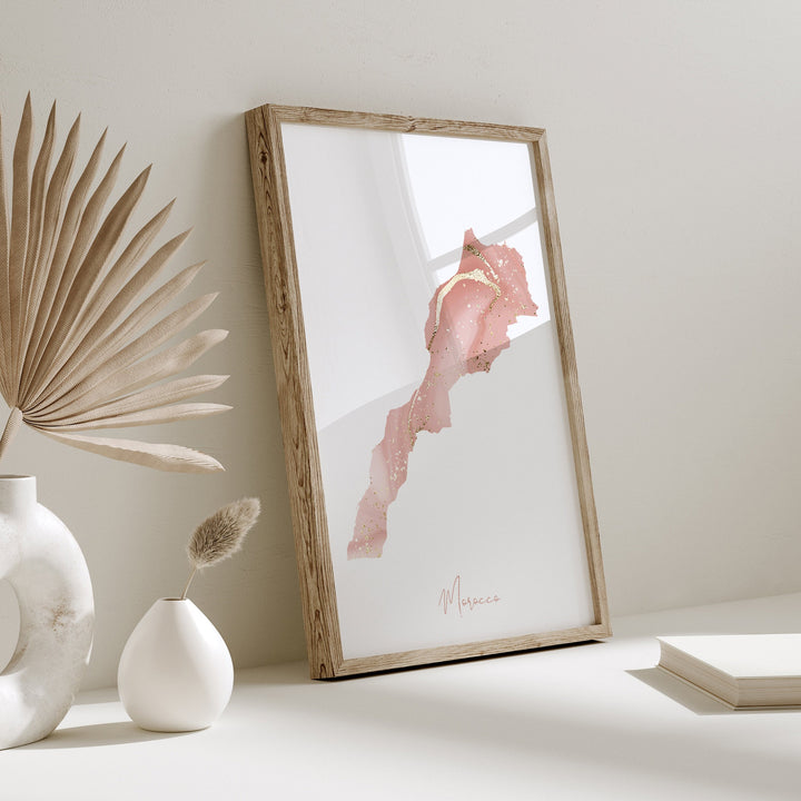 Morocco Map Pink and Gold Wall Art Print