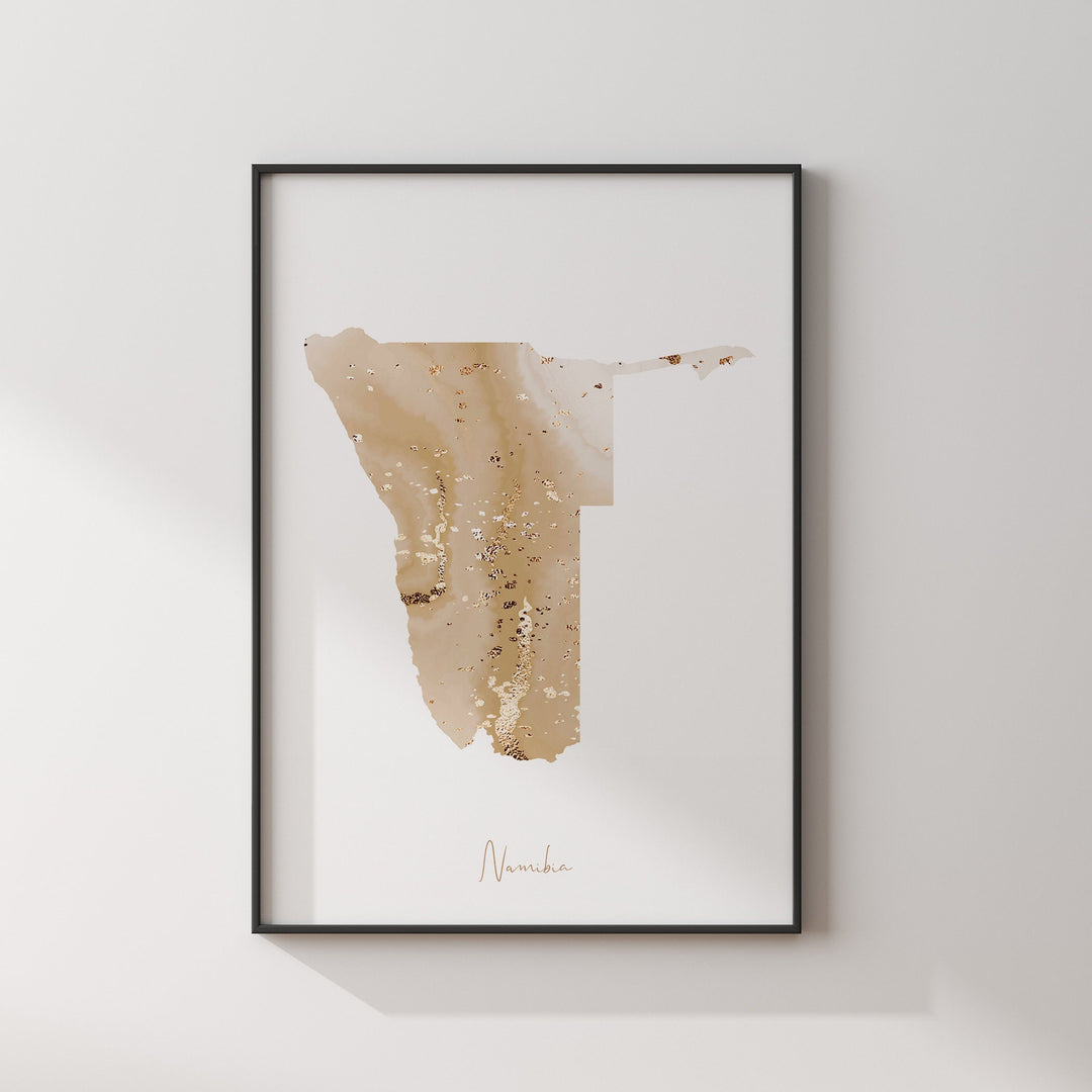 Namibia Map Beige & Gold Wall Art Print
