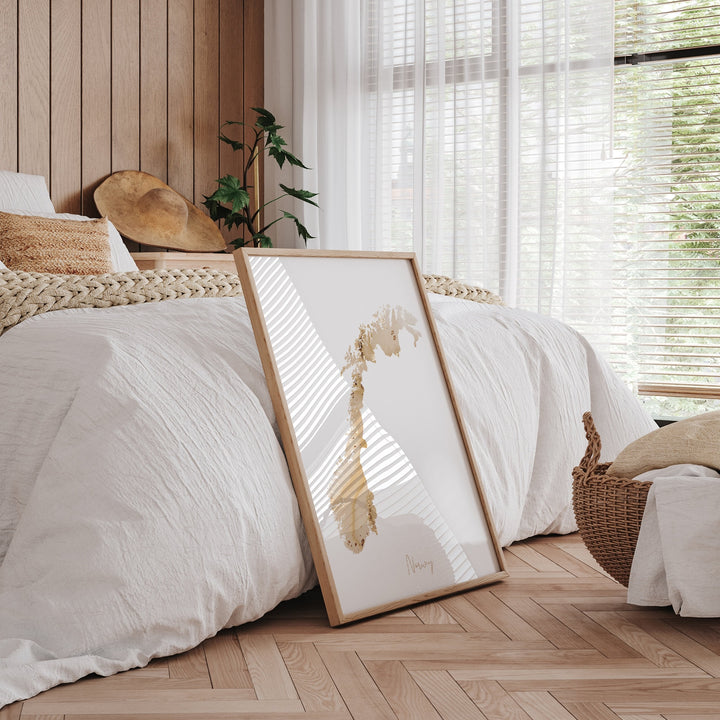 Norway Map Beige & Gold Wall Art Print