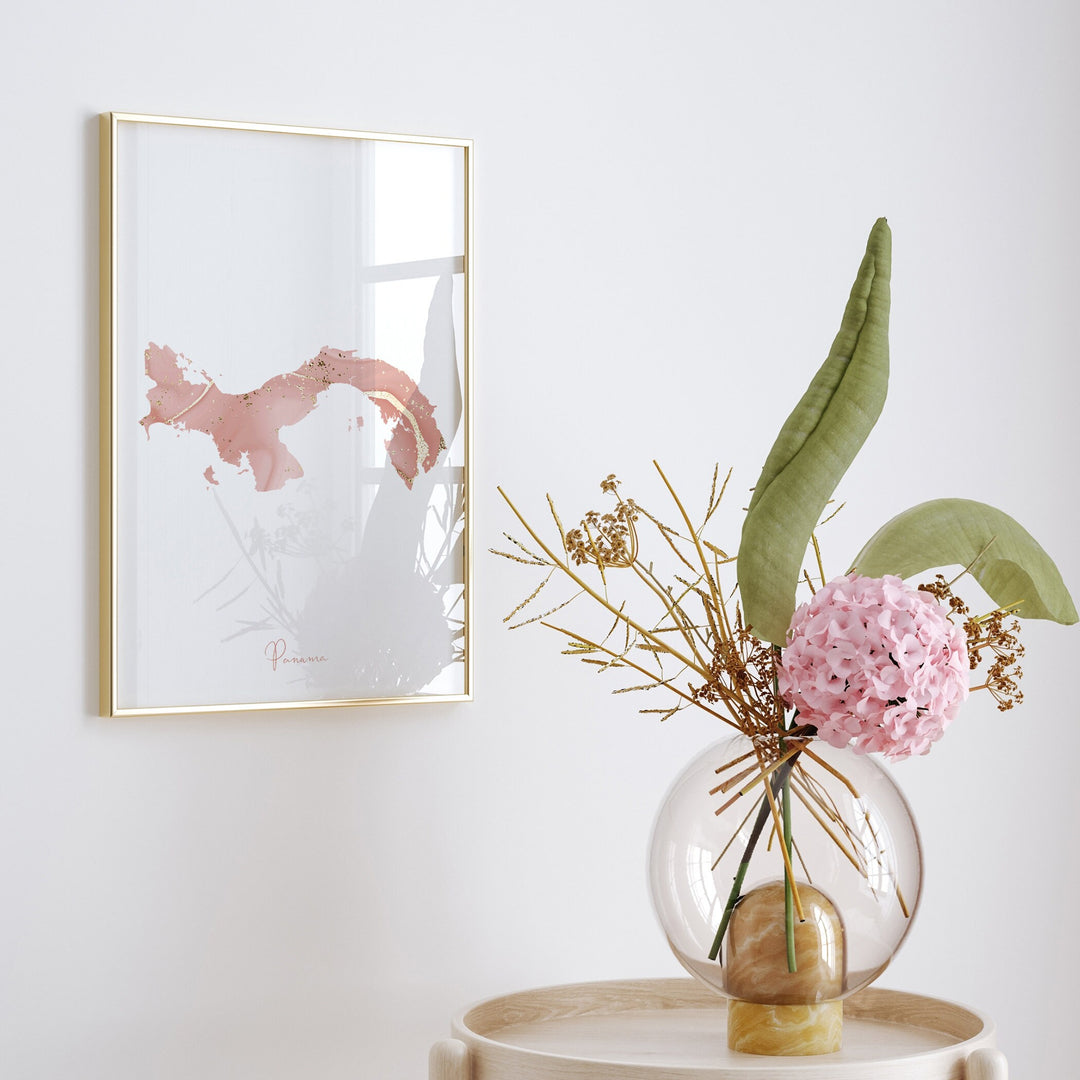 Panama Map Pink and Gold Wall Art Print