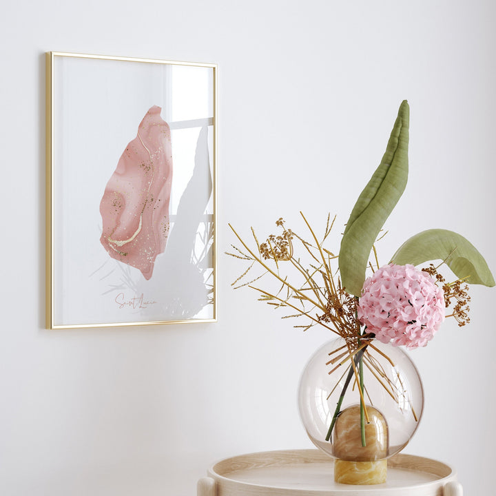 Saint Lucia Map Pink and Gold Wall Art Print