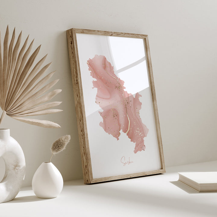 Serbia Map Pink and Gold Wall Art Print