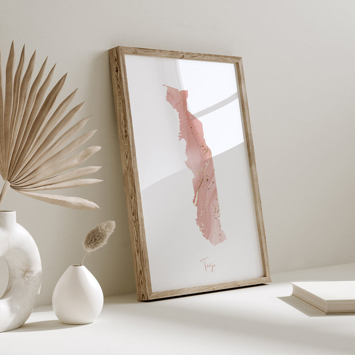 Togo Map Pink and Gold Wall Art Print