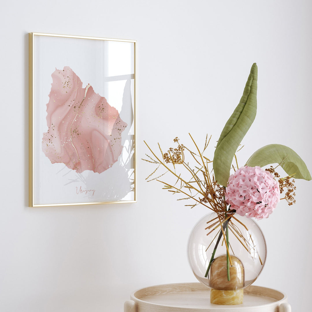 Uruguay Map Pink and Gold Wall Art Print UAE