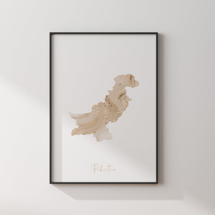 Pakistan Map Beige & Gold Wall Art Print