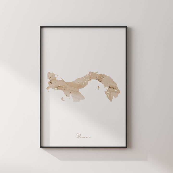 Panama Map Beige & Gold Wall Art Print