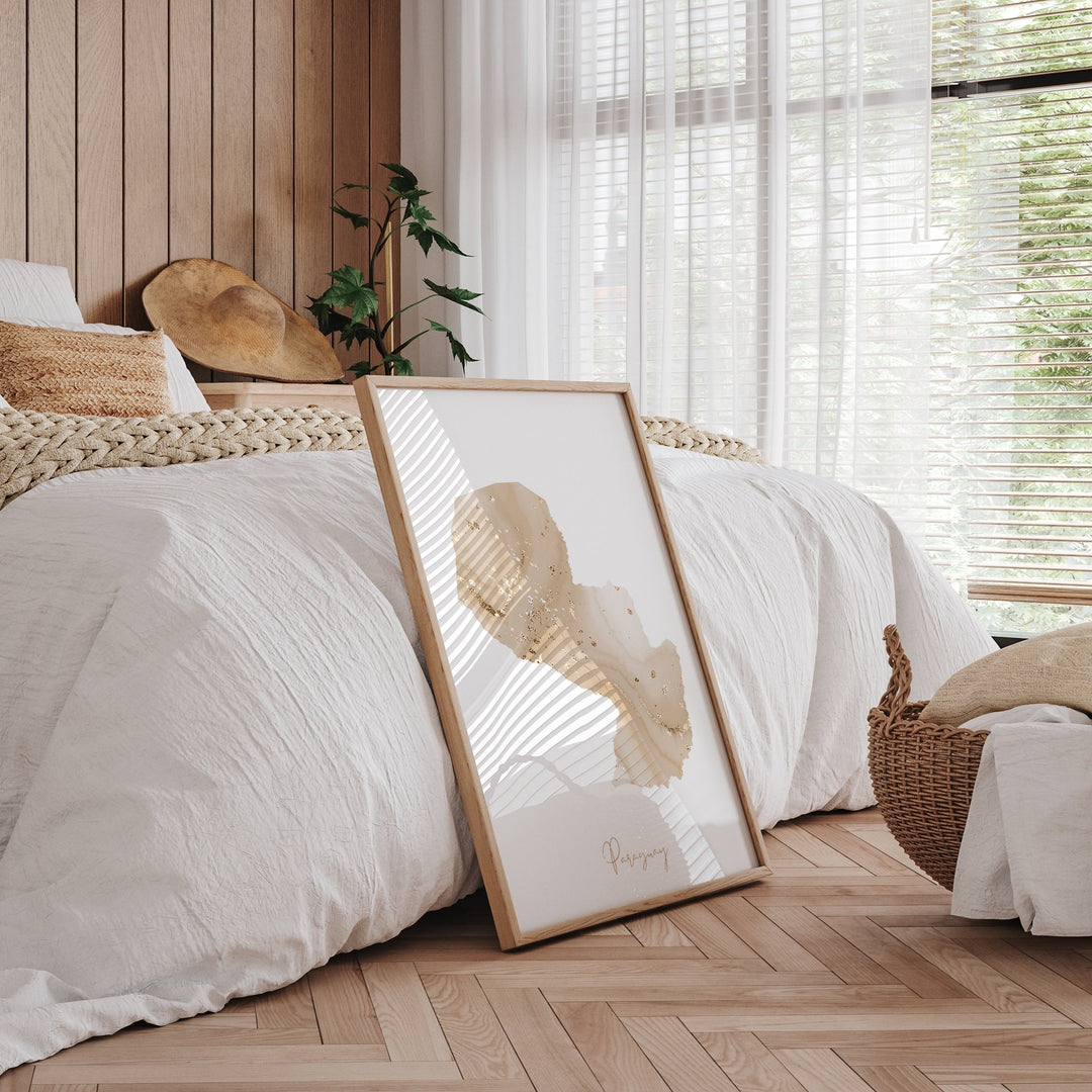 Paraguay Map Beige & Gold Wall Art Print