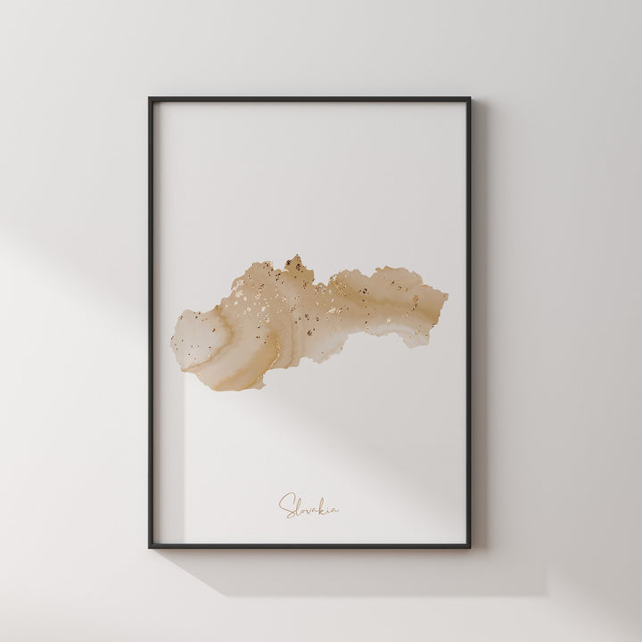 Slovakia Map Beige and Gold Wall Art Print