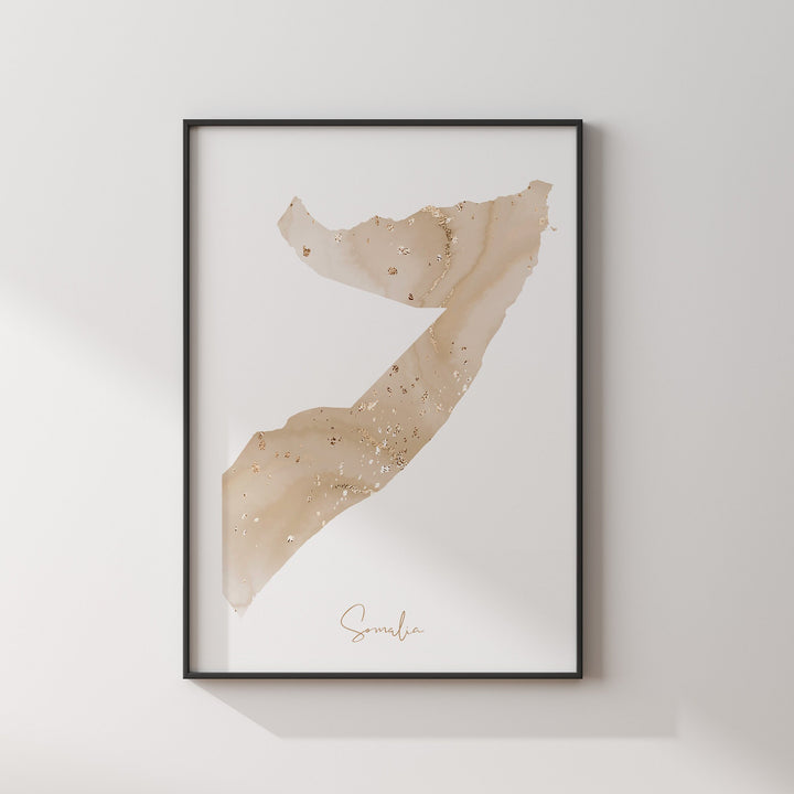 Somalia Map Beige and Gold Wall Art Print