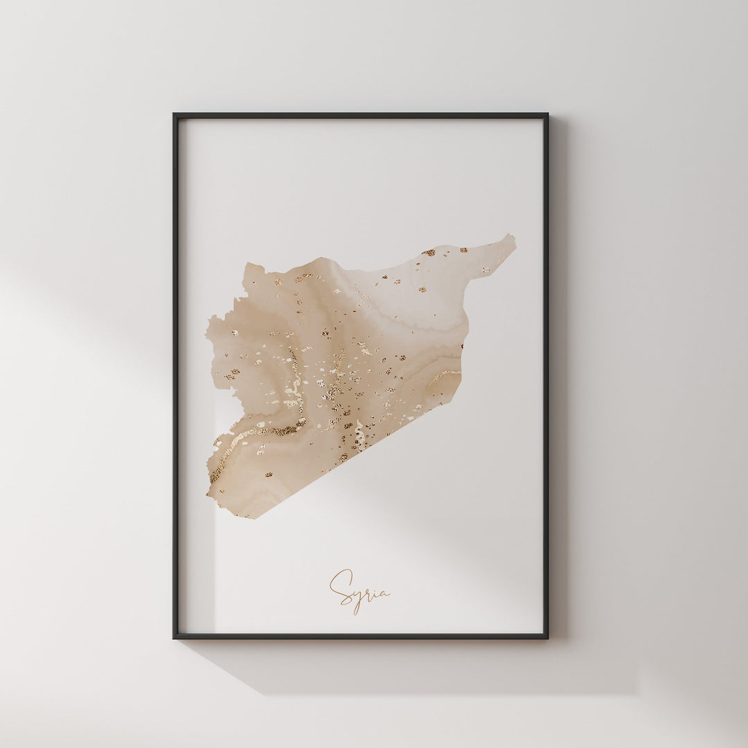 Syria Map Beige and Gold Wall Art Print