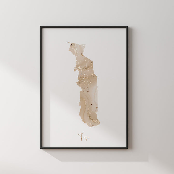 Togo Map Beige and Gold Wall Art Print
